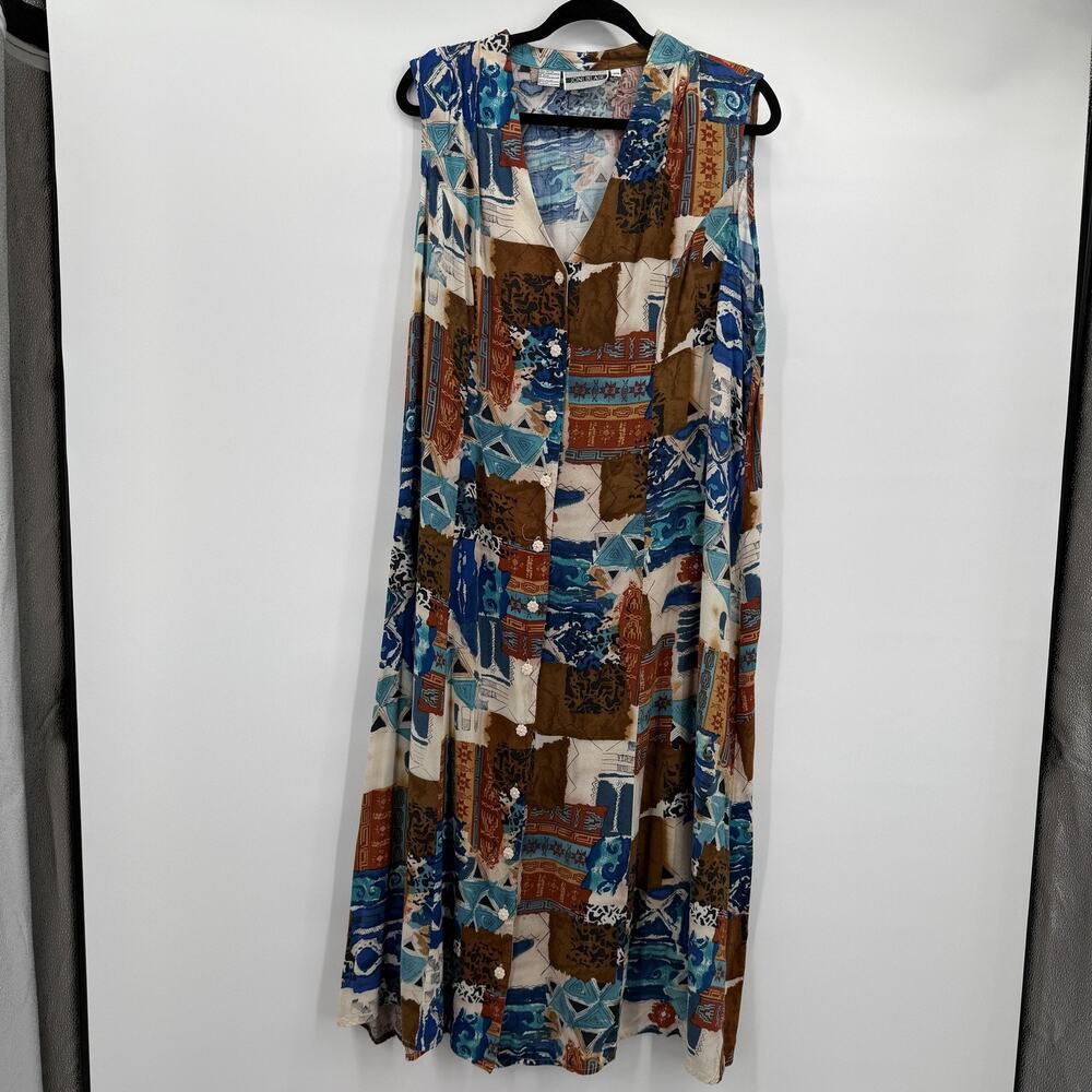 Joni Blair‎ Dress Womens 20 Multicolor Sleeveless Button Southwest Midi Boho